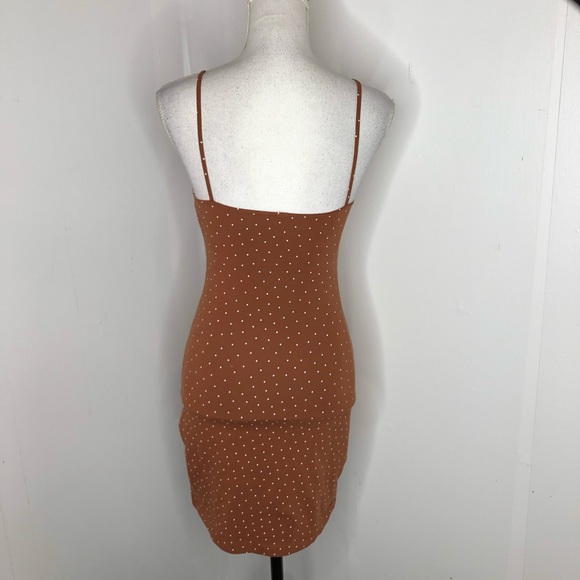 NEW BP Square Neck Cami Mini Dress in Brown Coconut Printed Dot Size XS - Picture 5 of 9